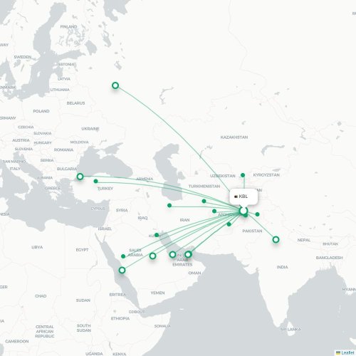 Mapa lotu bezpośredniego Kabul – Abu Zabi