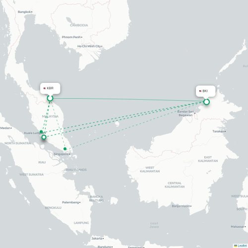 Mapa lotu bezpośredniego Kota Bahru – Kota Kinabalu
