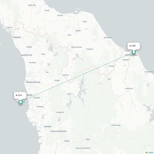 Mapa lotu bezpośredniego Kota Bahru – Penang