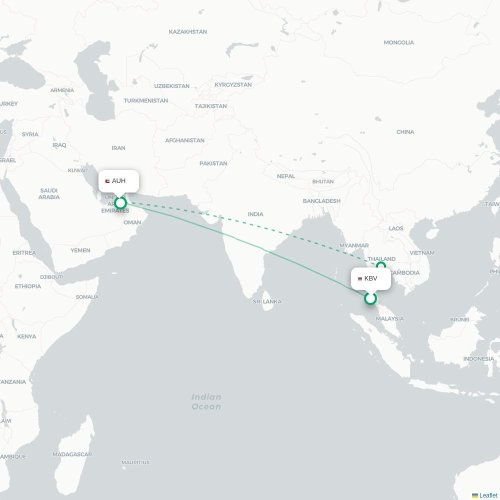 Mapa de vuelo directo Krabi - Abu Dabi