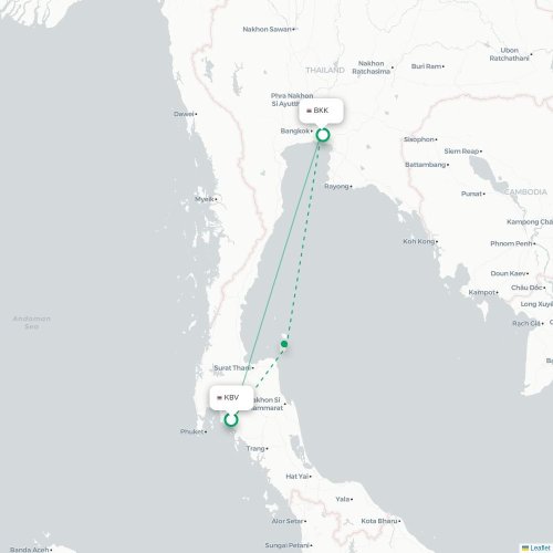 Mapa lotu bezpośredniego Krabi – Bangkok
