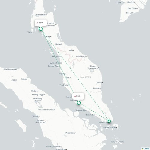 Mapa de vuelo directo Krabi - Kuala Lumpur