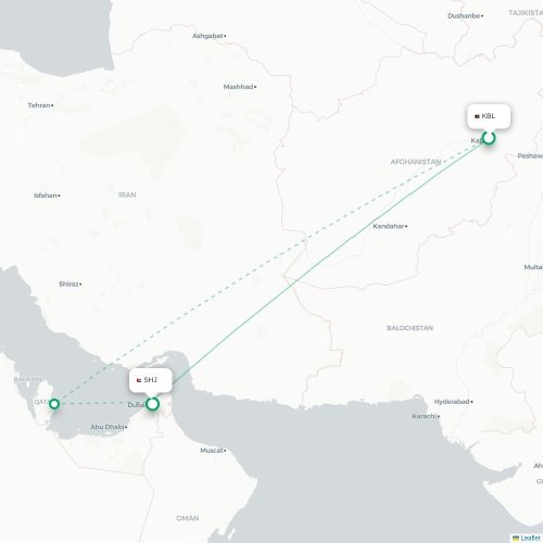 Mapa de vuelo directo Krabi - Sharjah