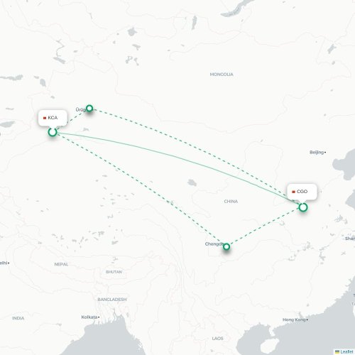 Mapa lotu bezpośredniego Aksu – Czengczou