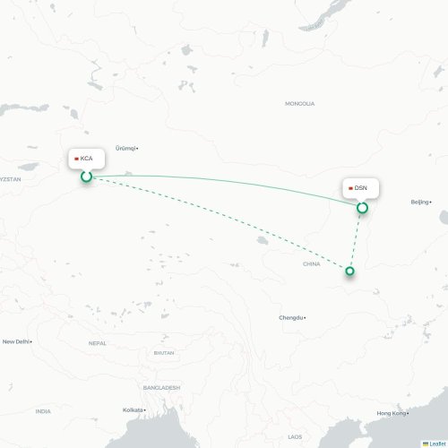 Mapa lotu bezpośredniego Aksu – Ordos City