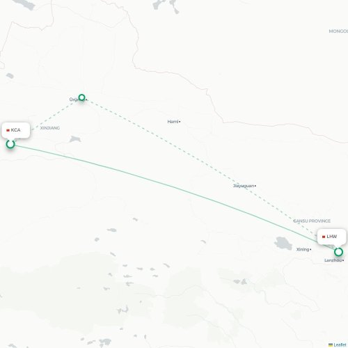 Mapa lotu bezpośredniego Aksu – Lanzhou