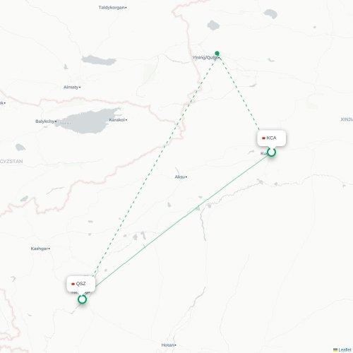 Mapa lotu bezpośredniego Aksu – Kaszgar