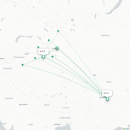 Mapa lotu bezpośredniego Aksu – Chengdu