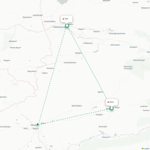 Mapa lotu bezpośredniego Aksu – Ili