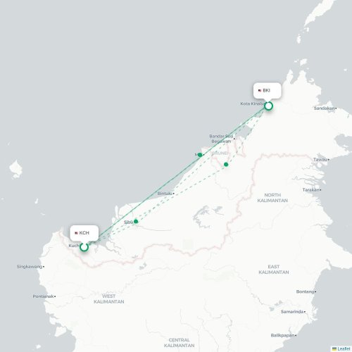 Mapa de vuelo directo Kuching - Kota Kinabalu
