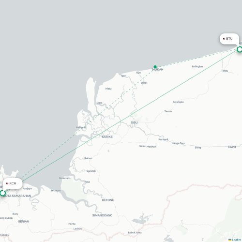Mapa de vuelo directo Kuching - Bintulu