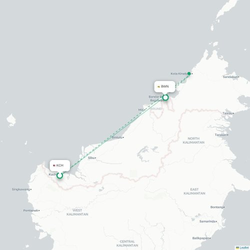 Kuching Utara - Bandar Seri Begawan kaart van rechtstreekse vlucht