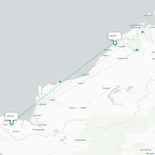 Mapa de vuelo directo Kuching - Miri