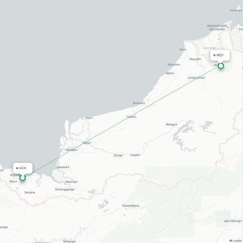 Mapa de vuelo directo Kuching - Mulu