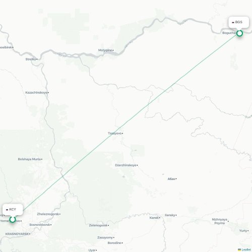 Krasnoyarsk - Big Spring karta över direktflyg