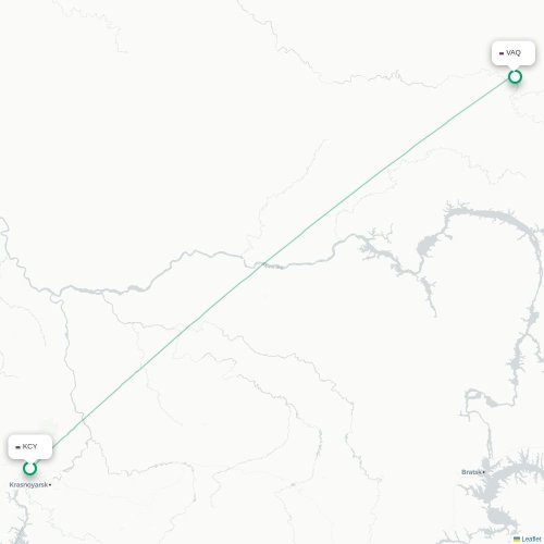 Krasnoyarsk - Vanavara karta över direktflyg