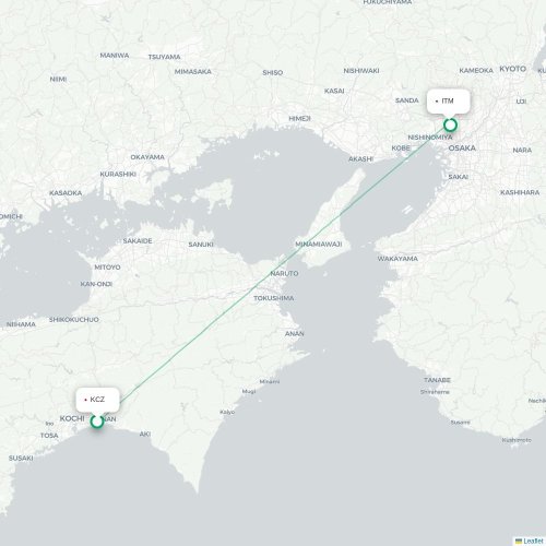 Mapa de vuelo directo Kochi - Osaka