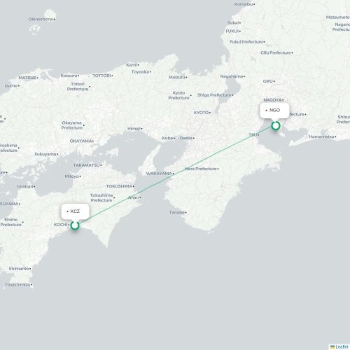 Mapa de vuelo directo Kochi - Nagoya