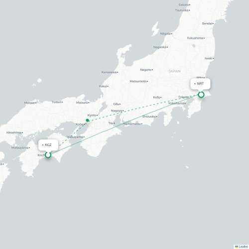 Mapa de vuelo directo Kochi - Tokio