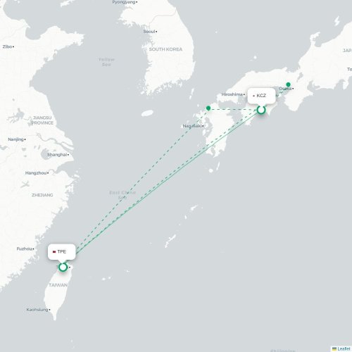 Kochi - Taipei kaart van rechtstreekse vlucht