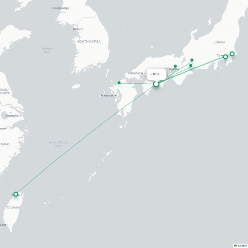 Mapa de vuelo directo Kochi - Nagoya