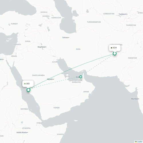 Mapa lotu bezpośredniego Kandahar – Dżudda