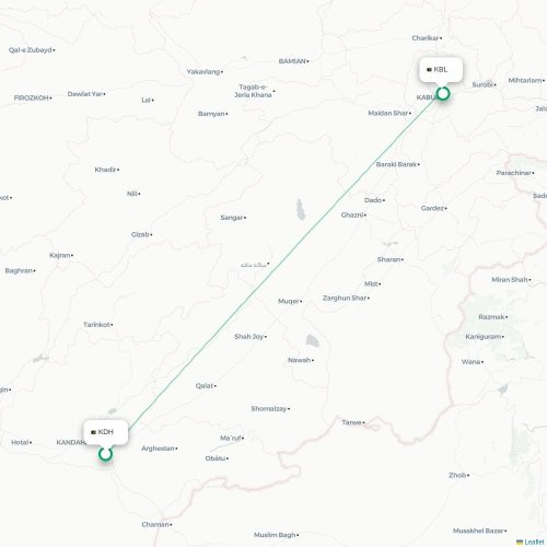Mapa lotu bezpośredniego Kandahar – Kabul