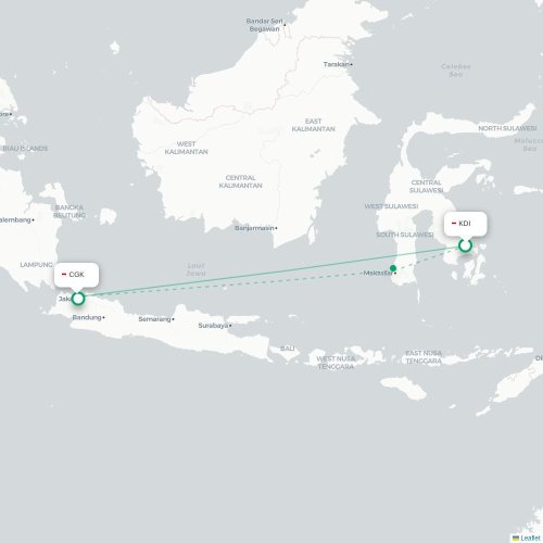 Mapa lotu bezpośredniego Kendari – Dżakarta