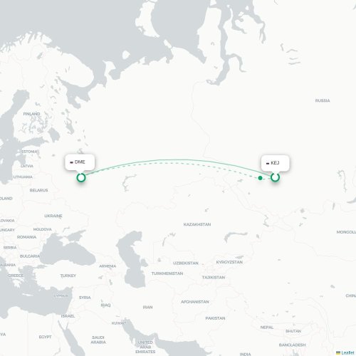 Mapa lotu bezpośredniego Kemerowo – Moskwa