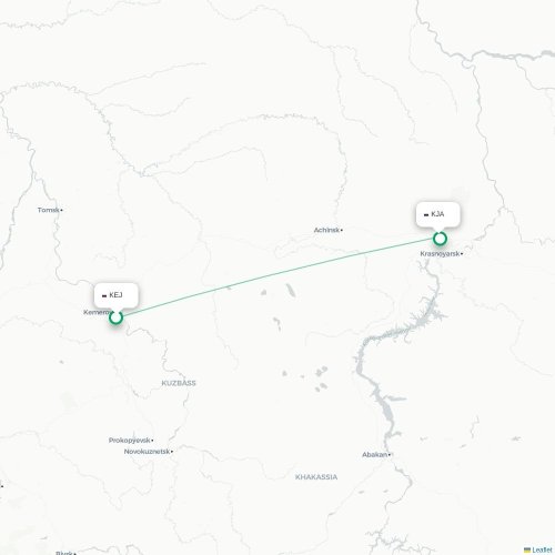 Mapa lotu bezpośredniego Kemerowo – Krasnojarsk