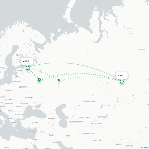 Kemerovo - Sint-Petersburg kaart van rechtstreekse vlucht