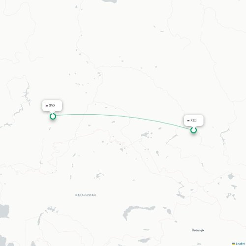Mapa lotu bezpośredniego Kemerowo – Jekaterynburg
