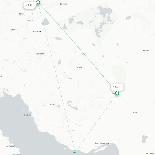 Mapa de vuelo directo Kermán - Teherán