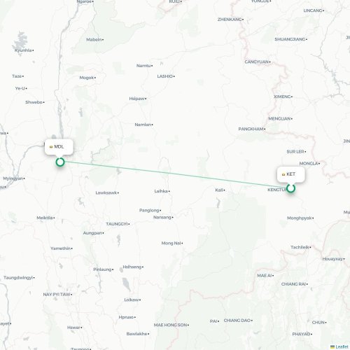 Mapa de vuelo directo Keng Tung - Mandalay