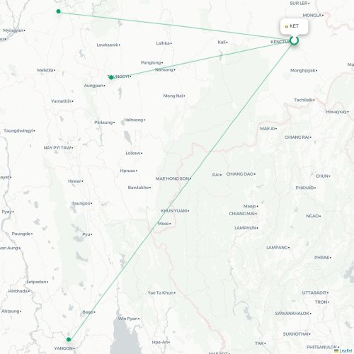 Mapa de vuelo directo Keng Tung - Naypyitaw