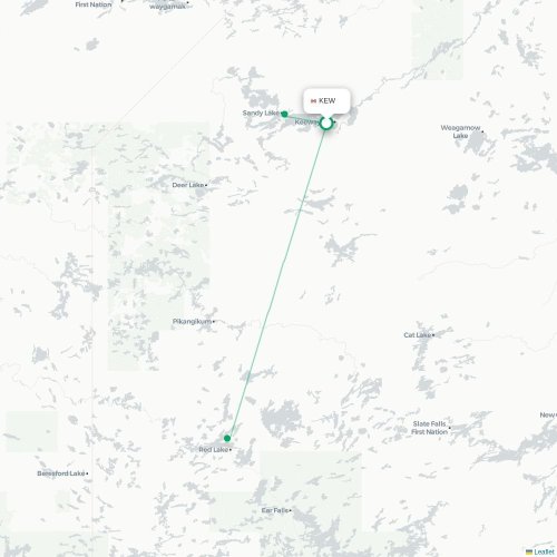 Mapa lotu bezpośredniego Keewaywin – Sioux Lookout