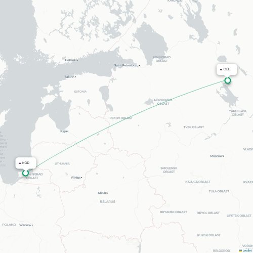 Mapa de vuelo directo Kaliningrado - Cherepovéts