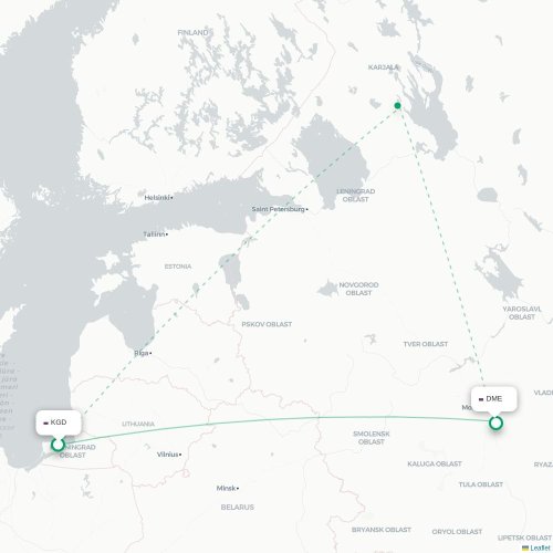 Mapa de vuelo directo Kaliningrado - Moscú