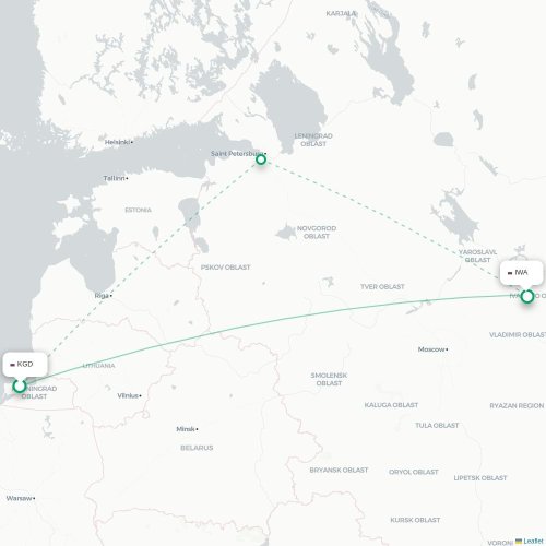 Mapa lotu bezpośredniego Kaliningrad – Iwanowo