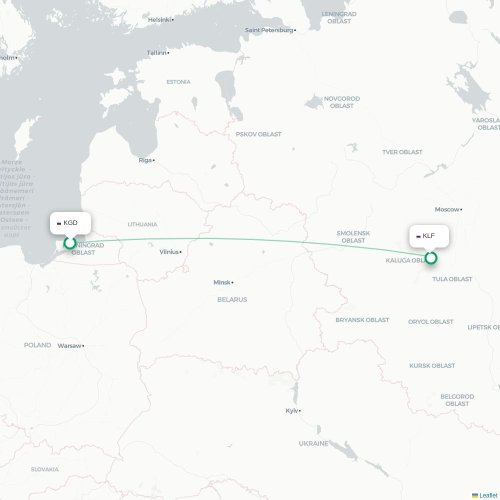 Mapa de vuelo directo Kaliningrado - Kaluga