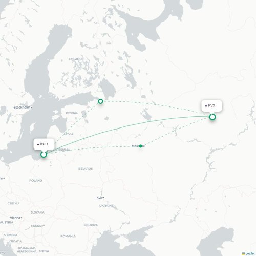 Mapa de vuelo directo Kaliningrado - Kírov