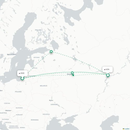 Mapa de vuelo directo Kaliningrado - Kazán