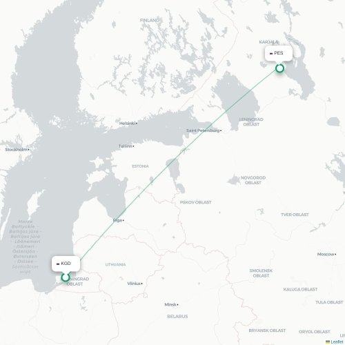 Mapa lotu bezpośredniego Kaliningrad – Pietrozawodsk