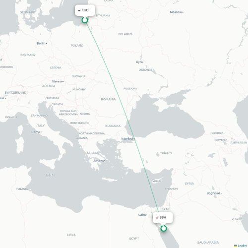 Mapa lotu bezpośredniego Kaliningrad – Szarm el-Szejk