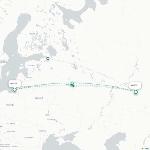Mapa de vuelo directo Kaliningrado - Ufá