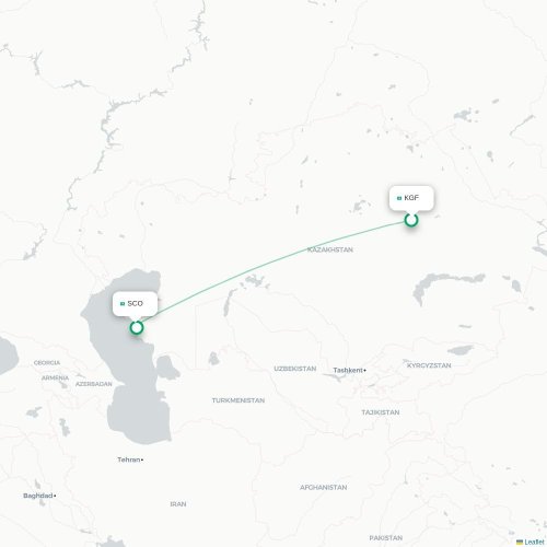 Mapa de vuelo directo Karaganda - Aktau