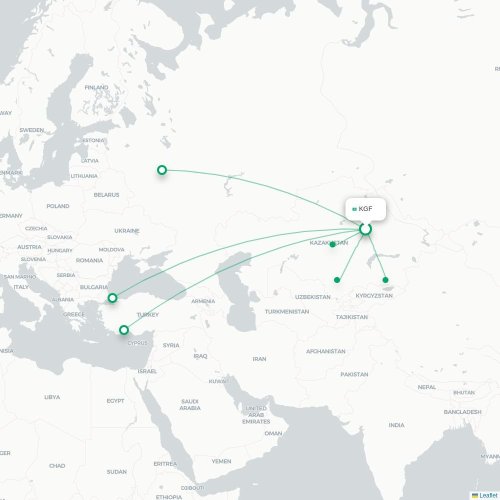 Mapa de vuelo directo Karaganda - Oral