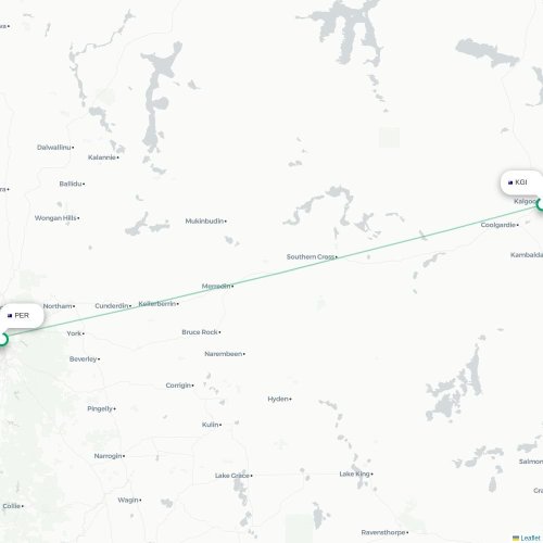 Mapa lotu bezpośredniego Kalgoorlie-Boulder Zachodnia – Perth Zachodnia