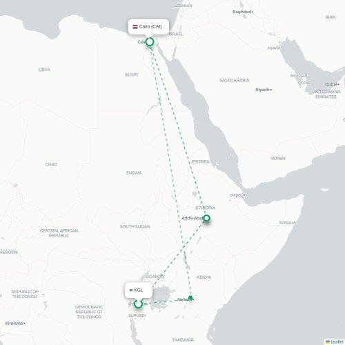 Mapa lotu bezpośredniego Kigali – Kair