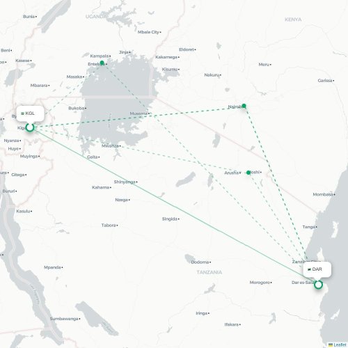 Mapa lotu bezpośredniego Kigali – Dar es Salaam